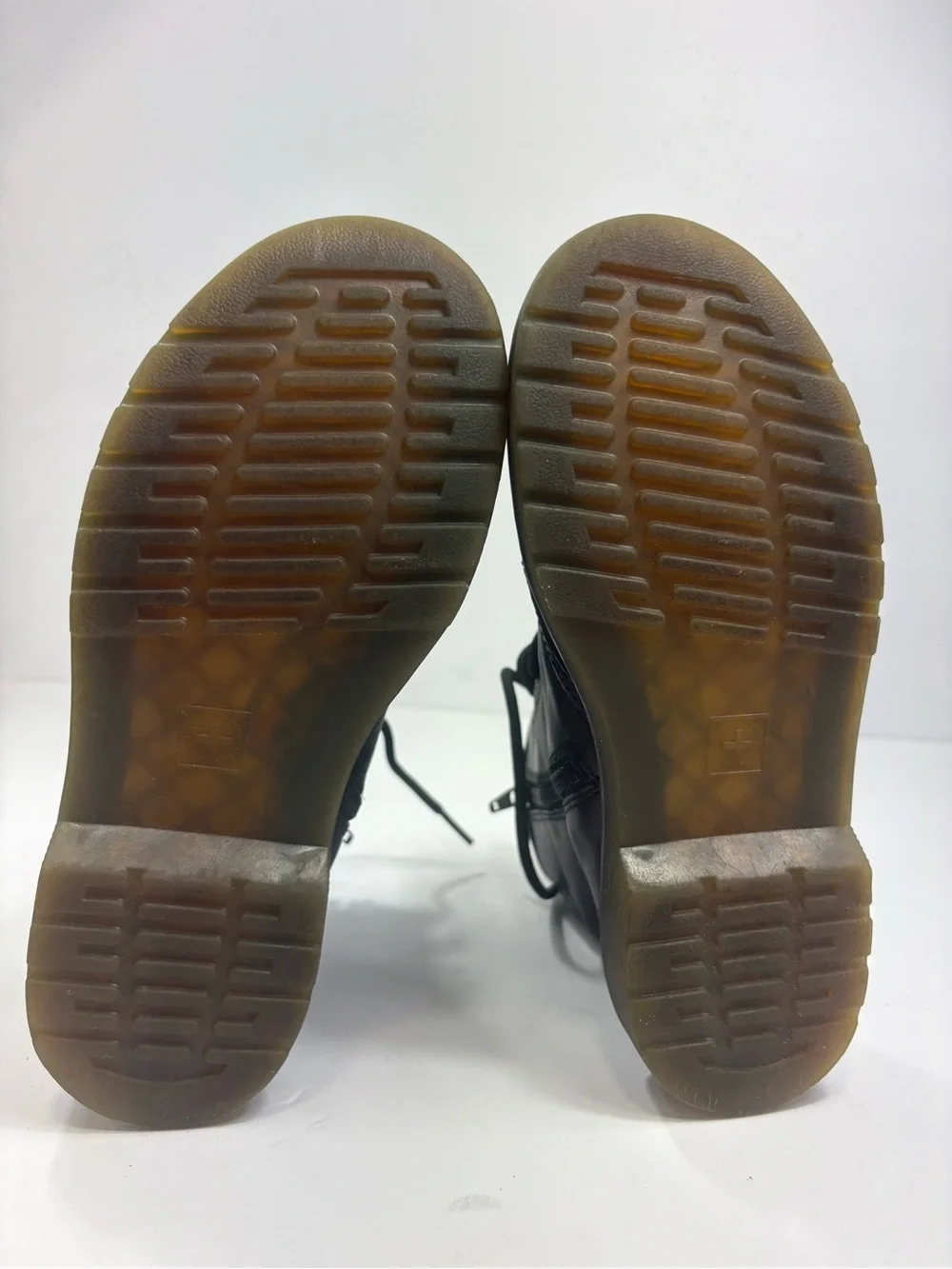 Dr. Martens‎ Black Leather Lace-Up Combat Boots with Yellow Stitching